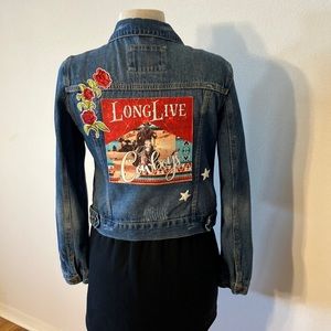 Long Live Cowboys Denim jacket with patches.